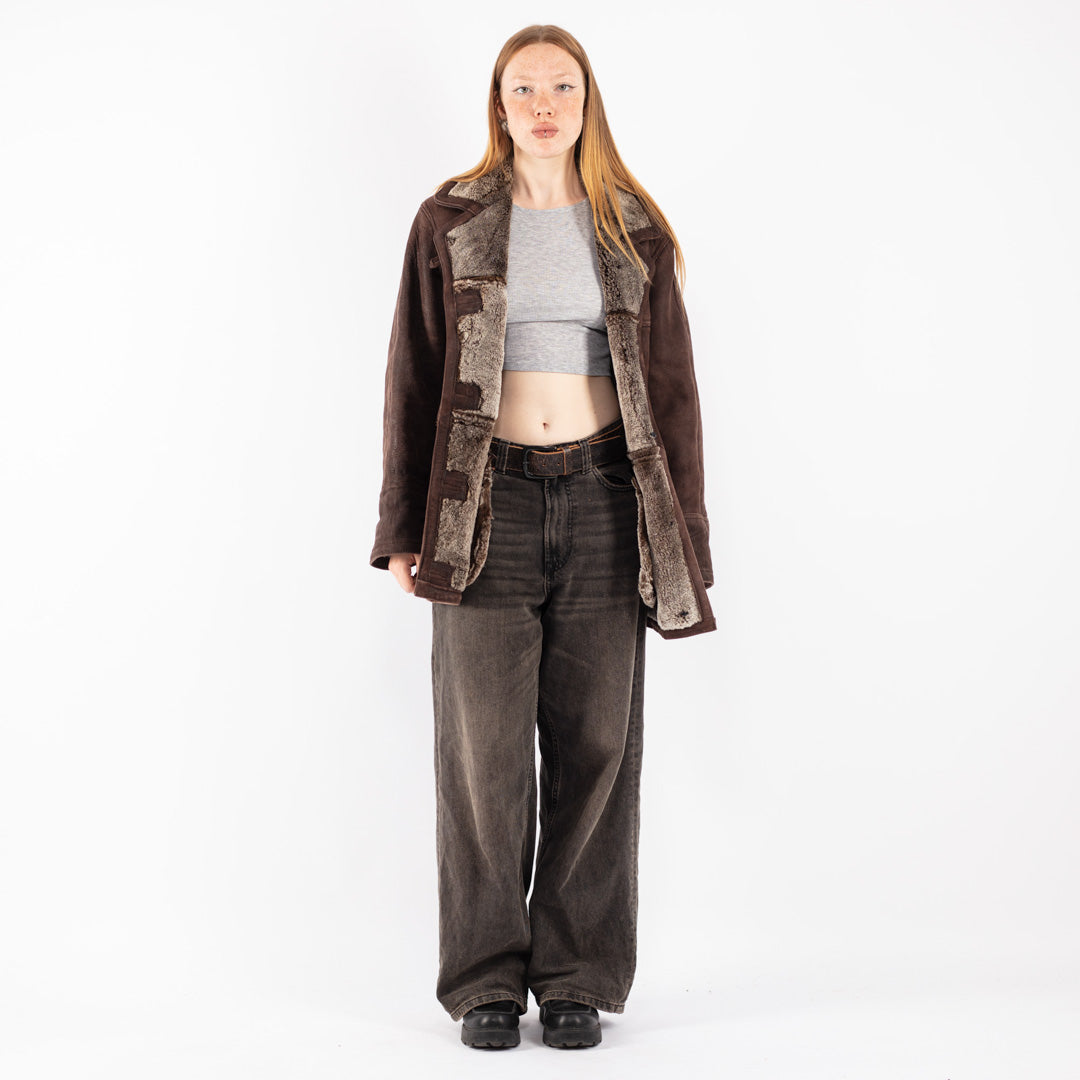 Vintage 80's Women Shearling Coat in Brown