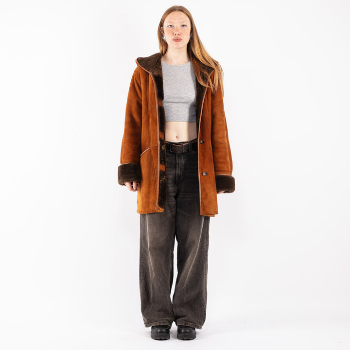 Vintage 80's Women Sheepskin Coat in Brown