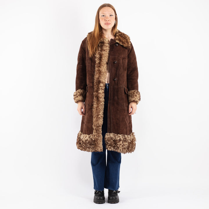 Vintage 70's Women Sheepskin Coat in Brown