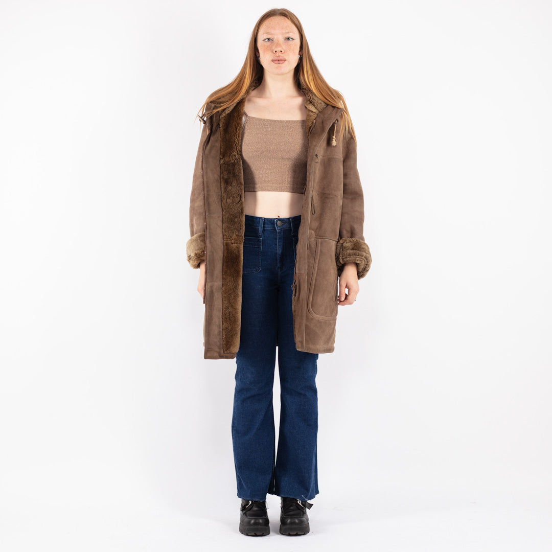 Vintage 80's Women Sheepskin Coat in Brown