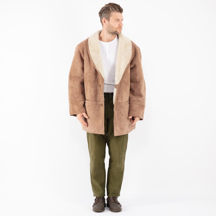 Vintage 70's Men Sheepskin Coat in Beige