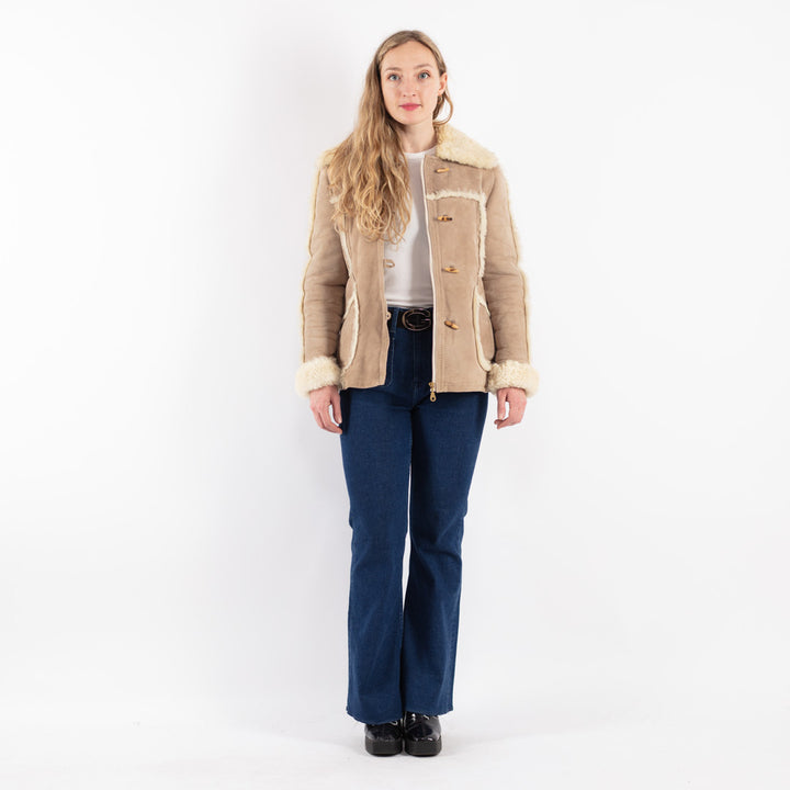 Vintage 90's Women Sheepskin Jacket in Beige