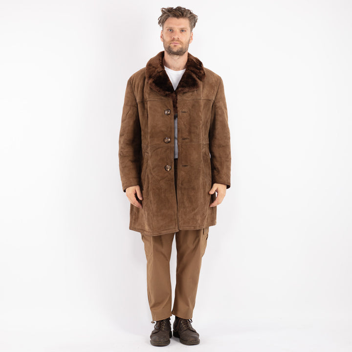 Vintage 70's Men Sheepskin Coat in Brown