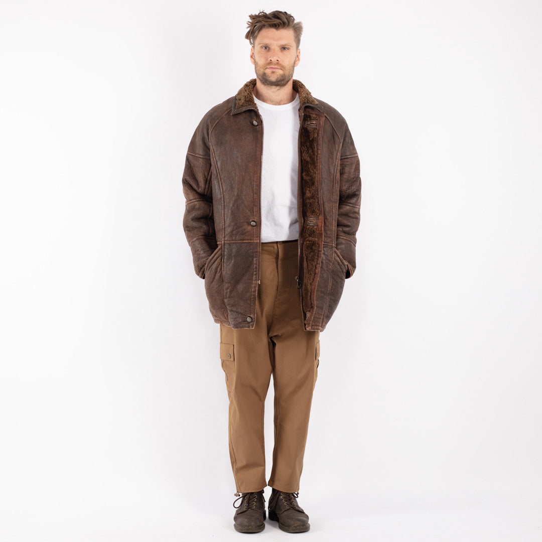 Vintage 80's Men Sheepskin Coat in Brown