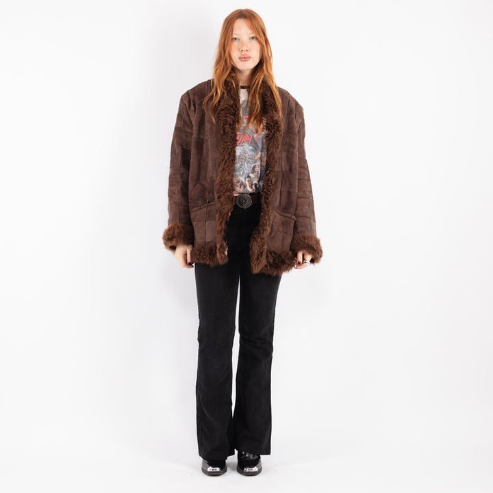 Vintage 70's Women Sheepskin Coat in Brown