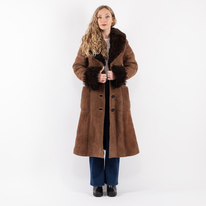 Vintage 70's Women Sheepskin Coat in Brown
