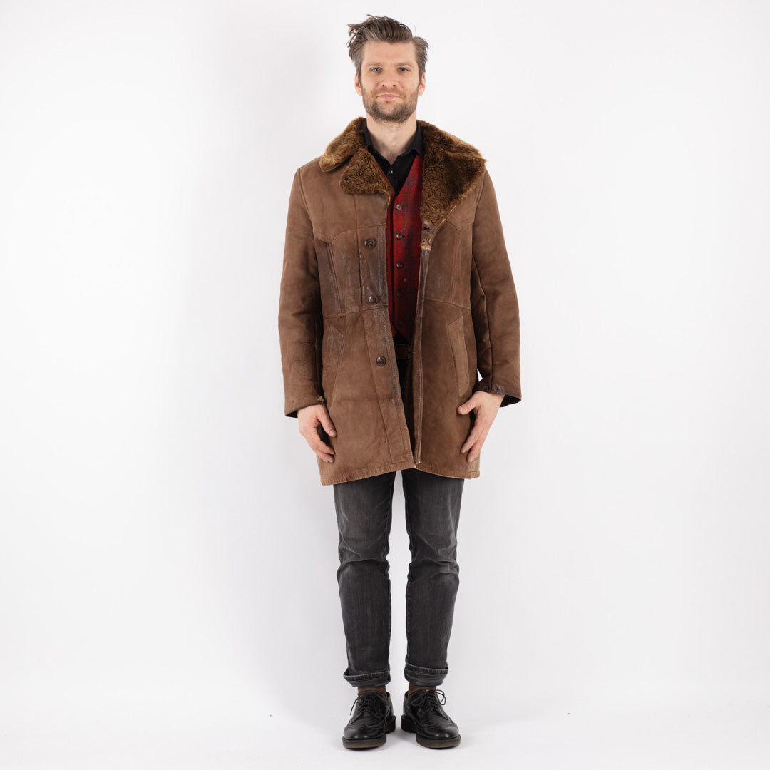 Vintage 70's Men Sheepskin Coat in Brown