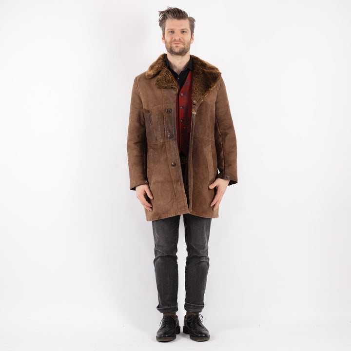 Vintage 70's Men Sheepskin Coat in Brown