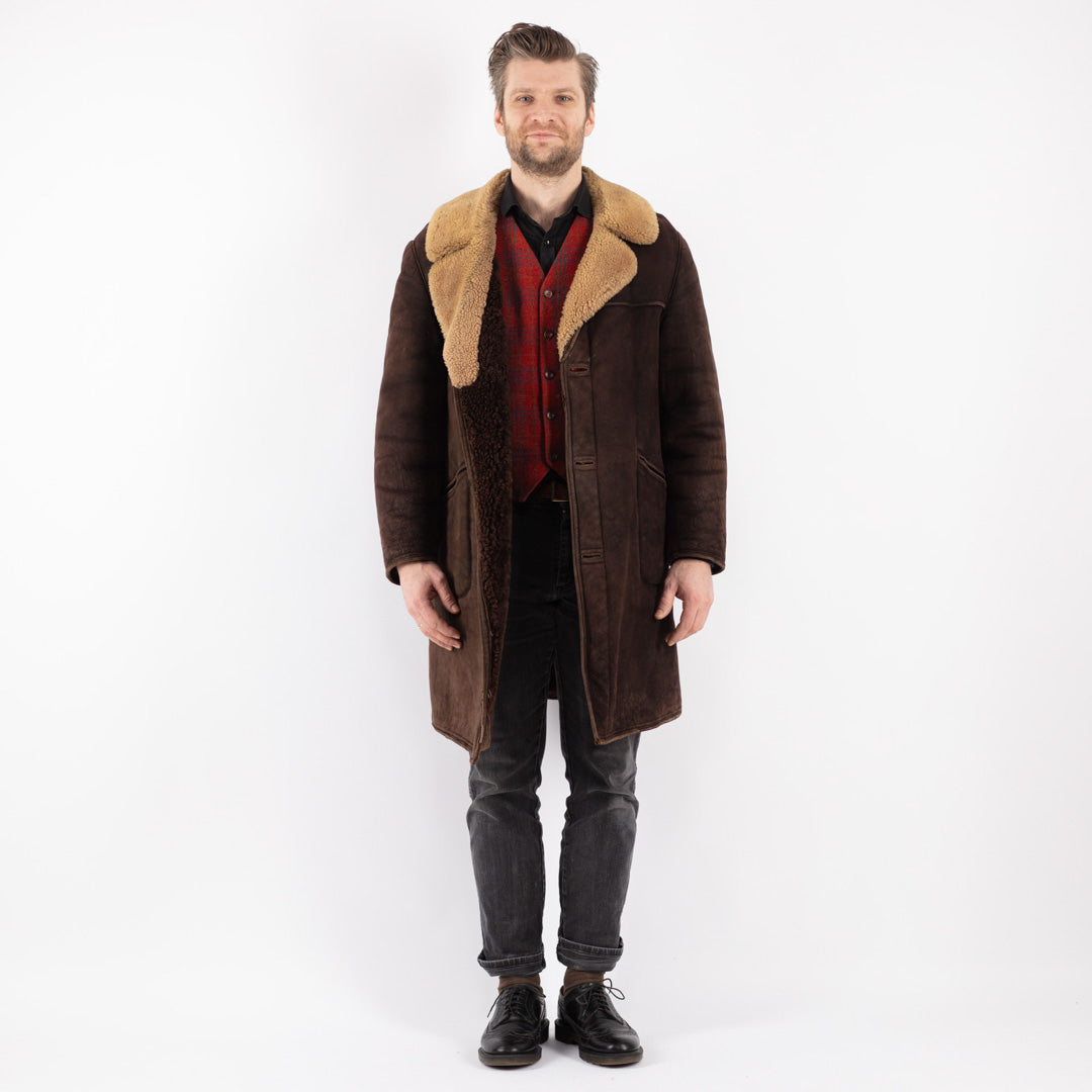 Vintage 70's Men Sheepskin Coat in BrownZ176