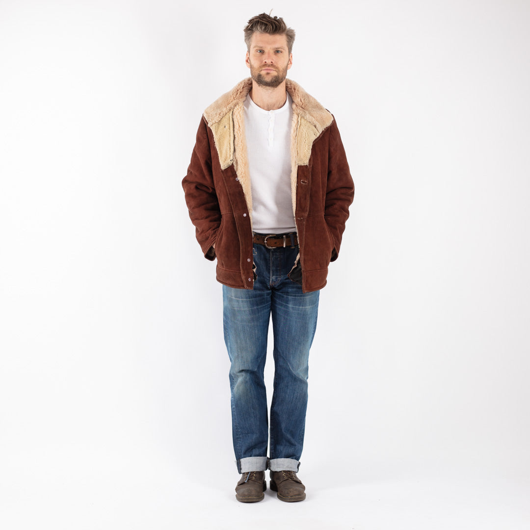 Vintage 70's Men Sheepskin Shearling Jacket in Brown