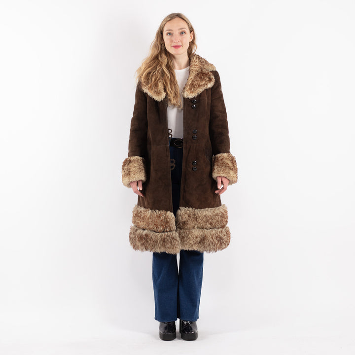 Vintage 70's Women Sheepskin Coat in Brown