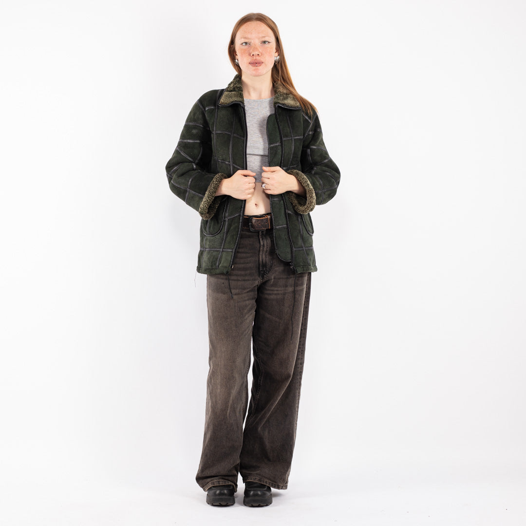 Vintage 90's Women Sheepskin Jacket in Green