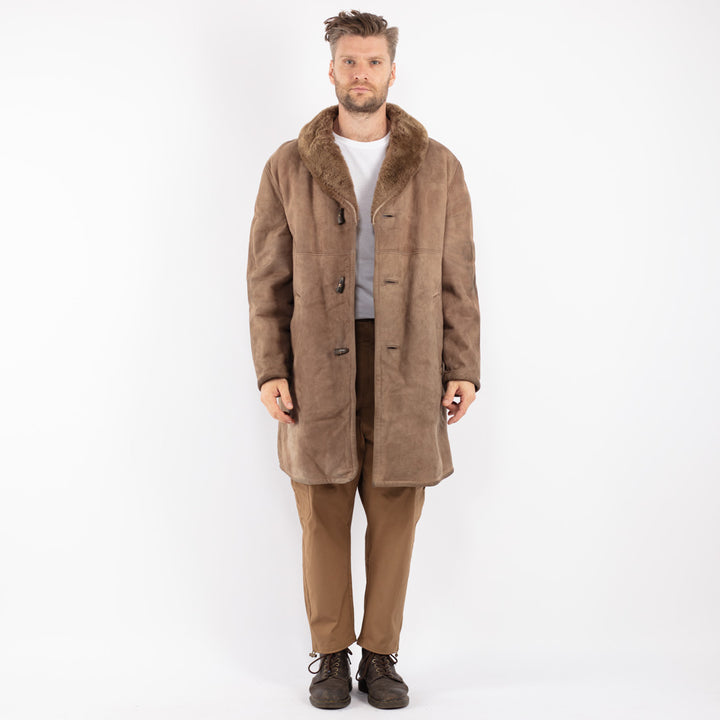 Vintage 70's Men Sheepskin Coat in Beige