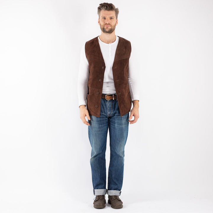 Vintage 70's Men Sheepskin Vest in Brown