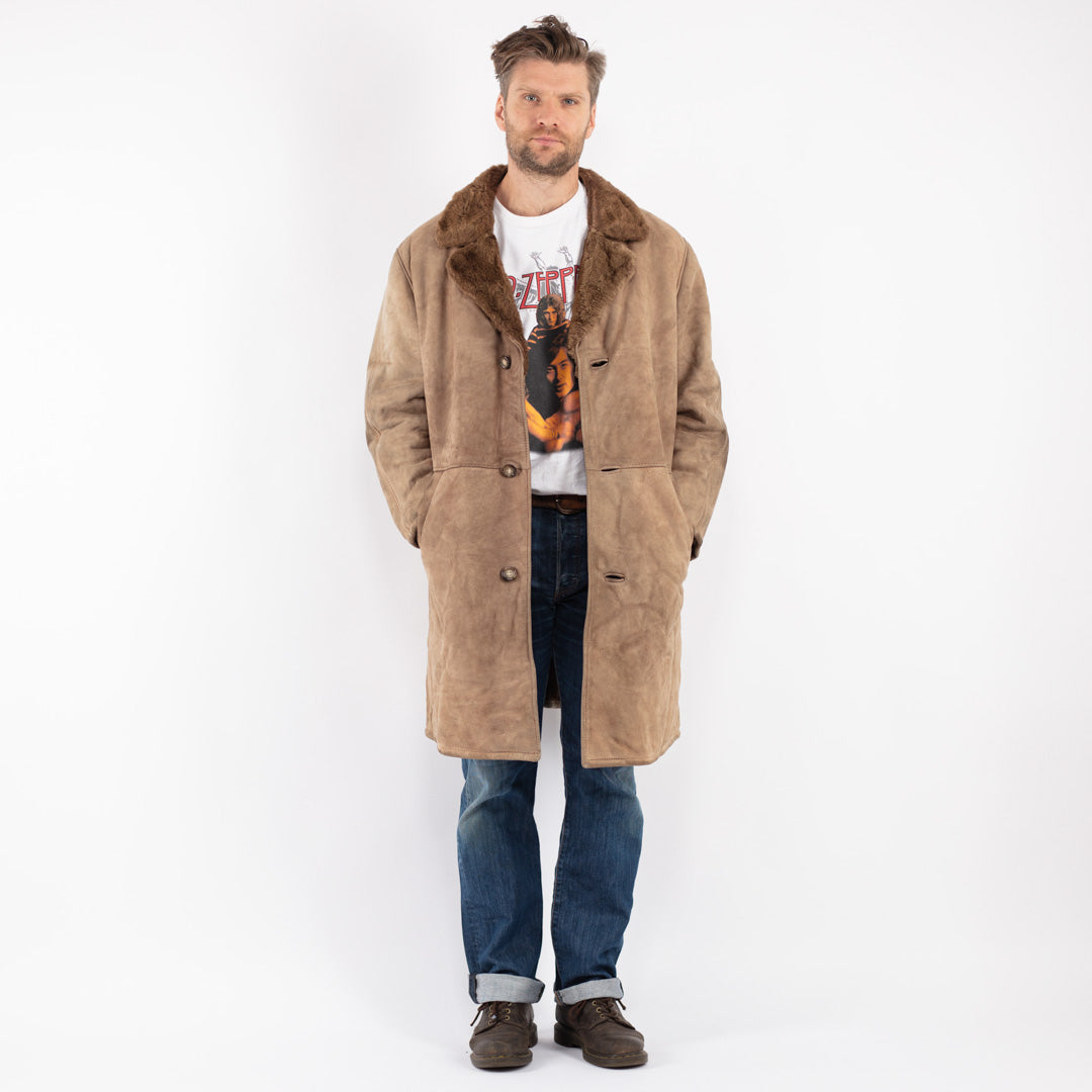 Vintage Men Sheepskin Coat in Beige