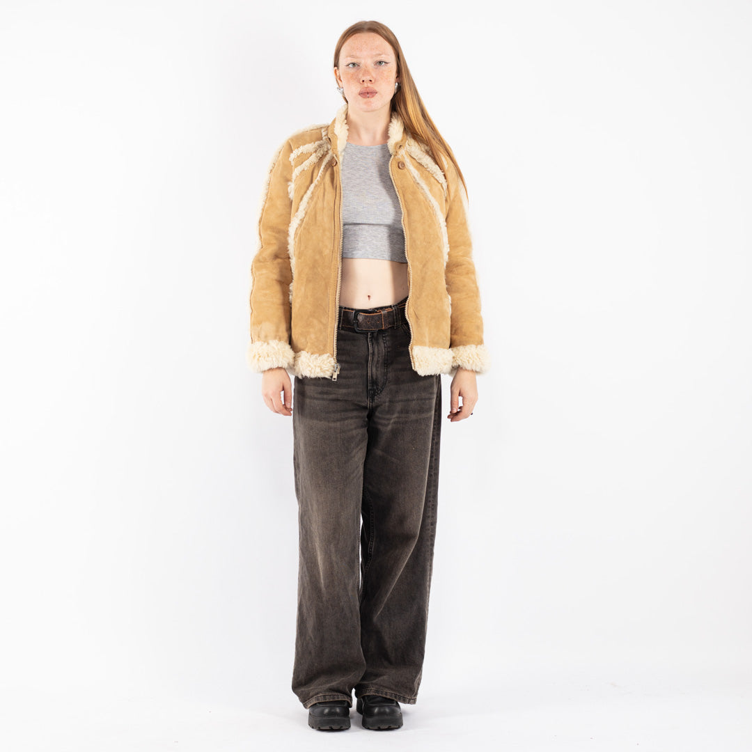 Vintage 70's Women Sheepskin Jacket in Beige