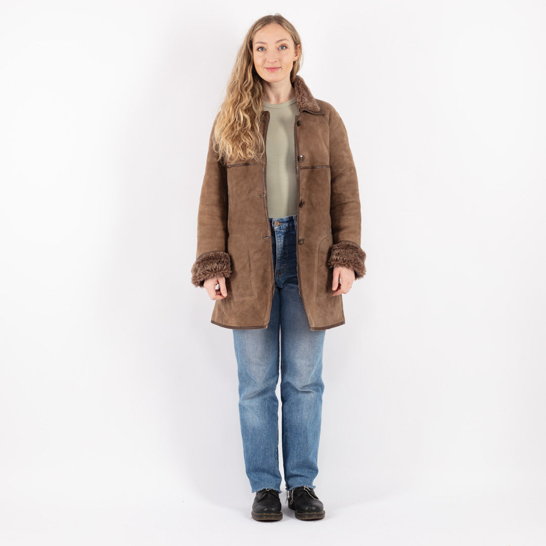 Vintage 80's Women Sheepskin Coat in Beige