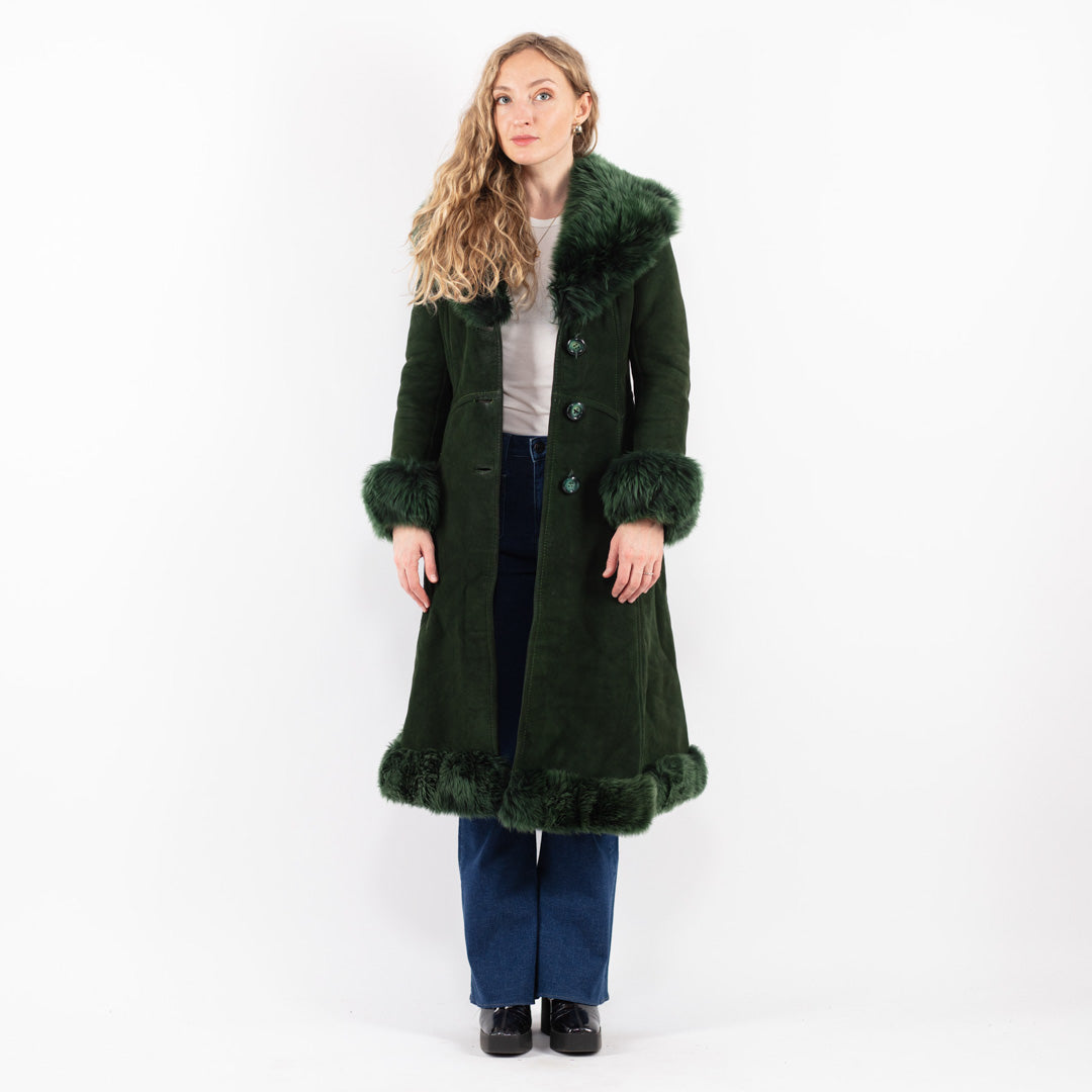 Vintage 70's Women Sheepskin Coat in Green