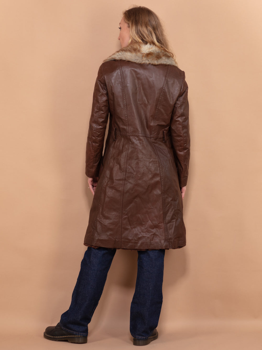 Vintage 70's Women Leather Fur Coat in Brown - NorthernGrip