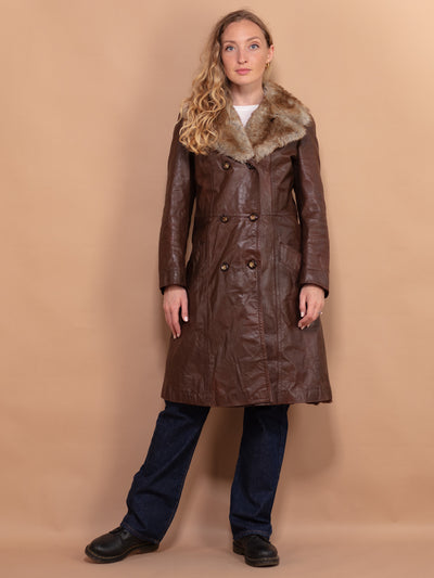 Leather Fur Coat, Size Small S, Made In Paris, Vintage Fur Coat, Brown Fur Coat, Leather Shearl Coat, Penny Lane, Elegant Retro Fur Coat