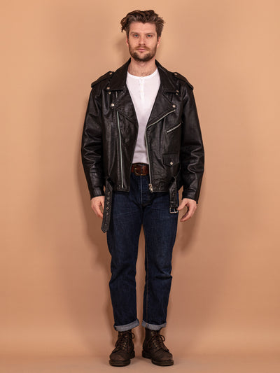 Biker Leather Jacket 00's, Size XXL, Men Motorcycle Jacket, Street Style Rocker Jacket, Spring Outerwear, Side Zip Grunge Jacket