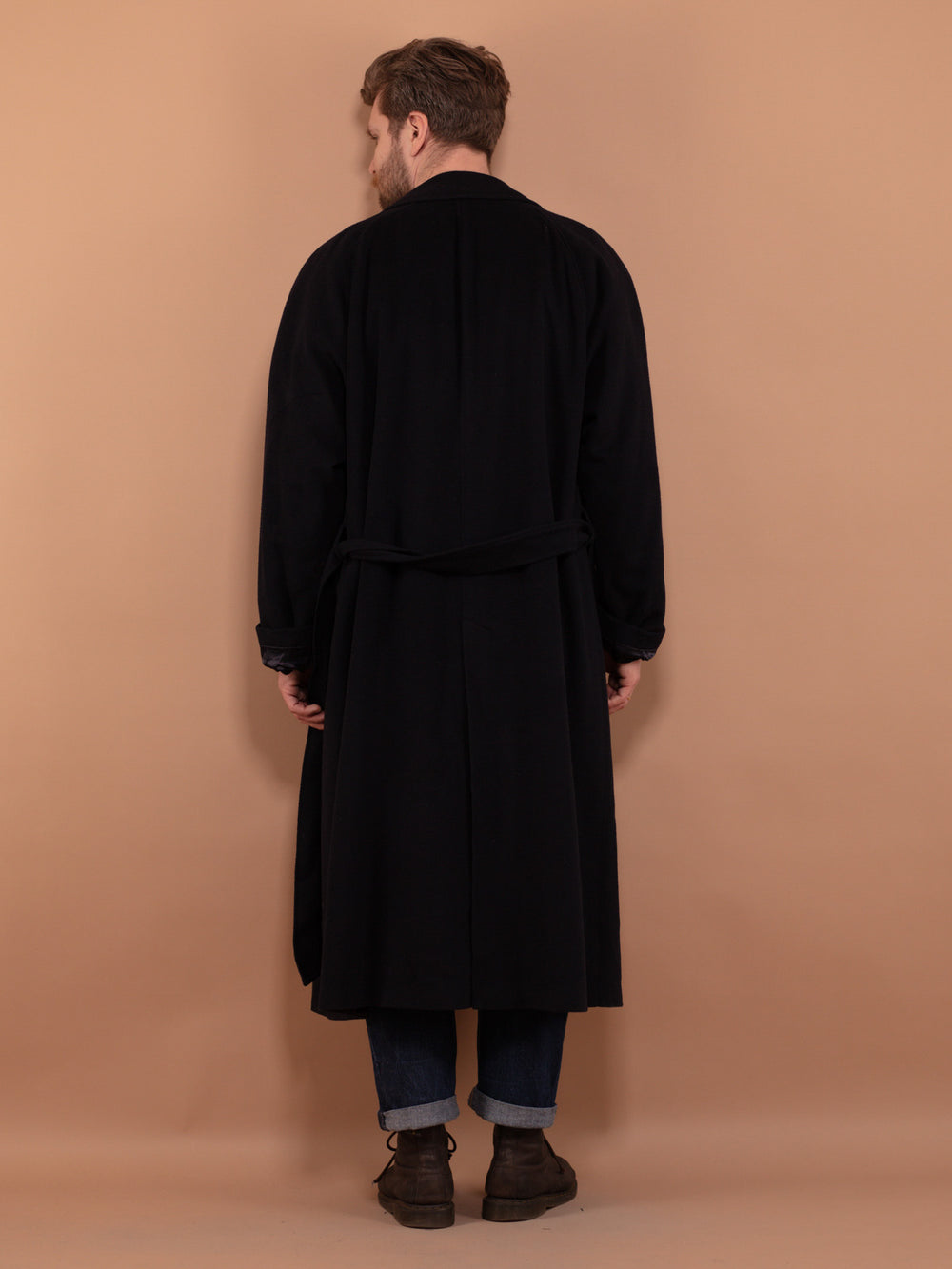 Vintage 80's Men Wool and Cashmere Overcoat in Navy Blue - NorthernGrip