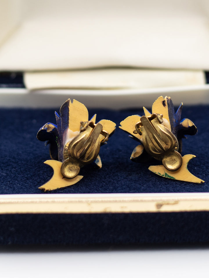 Vintage 50's Clip-on Earrings in Blue