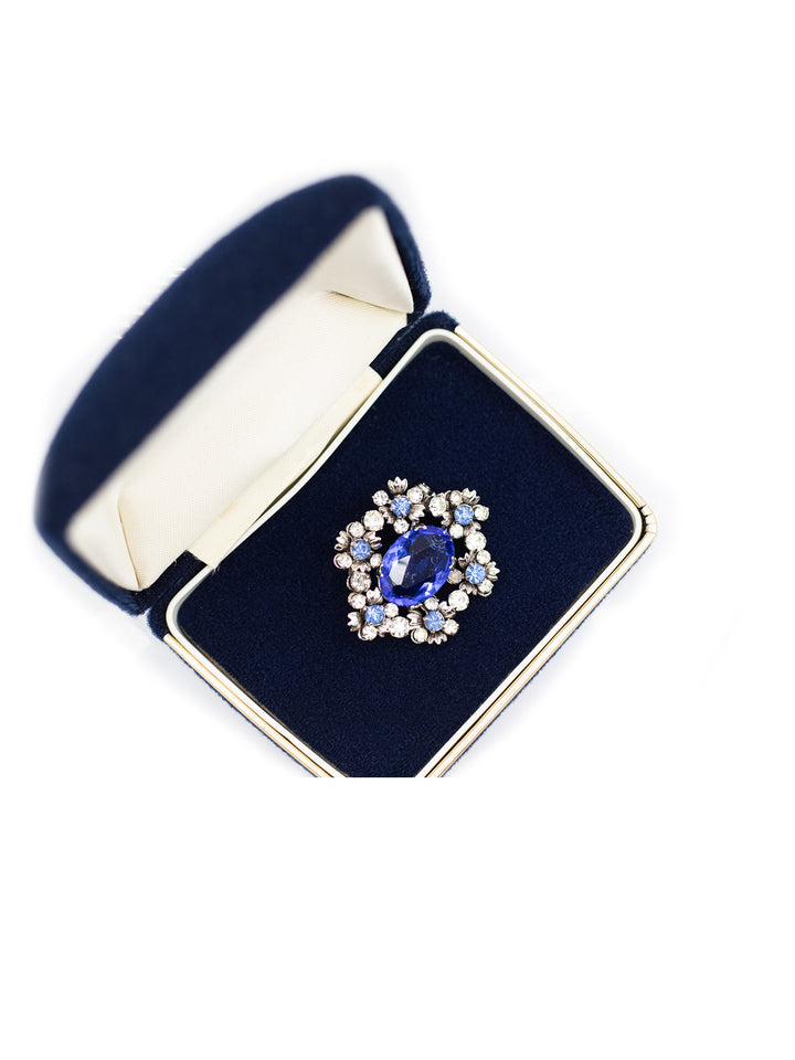 Vintage 60's Sapphire Blue Rhinestone Floral Wreath Brooch