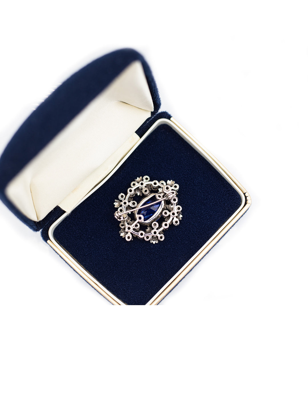 Vintage 60's Sapphire Blue Rhinestone Floral Wreath Brooch