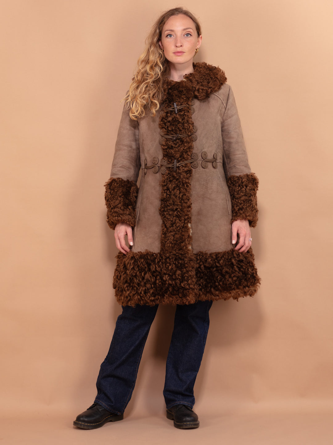 Penny Lane Sheepskin Coat, Size Small S, Beige Suede Coat, Retro Coat, 70s Outerwear, Western Boho Style Outerwear, Vintage Suede Overcoat