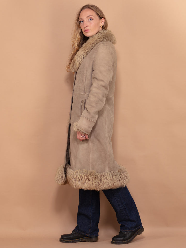 Penny Lane Sheepskin Coat 70s, Size S Small, Shearling Suede Coat, Boho Style Sheepskin Overcoat, Vintage Outerwear, Sustainable Clothing