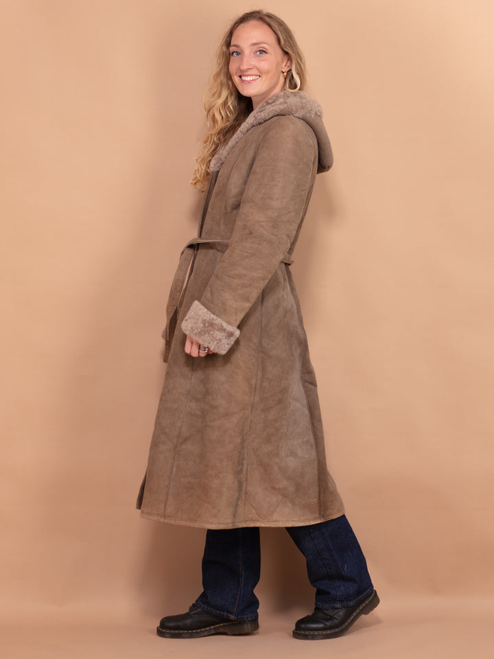 Penny Lane Sheepskin Coat 70s, Size S, Shearling Suede Coat, Boho Style Sheepskin Overcoat, Vintage Outerwear, Sustainable Clothing