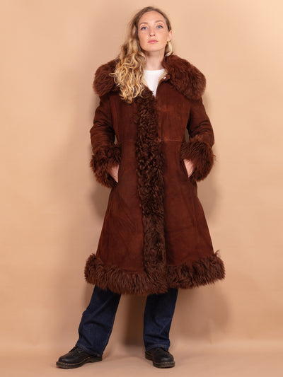 Penny Lane Sheepskin Coat, Size Small S, Brown Suede Coat, Retro Coat, 70s Outerwear, Western Boho Style Outerwear, Vintage Suede Overcoat
