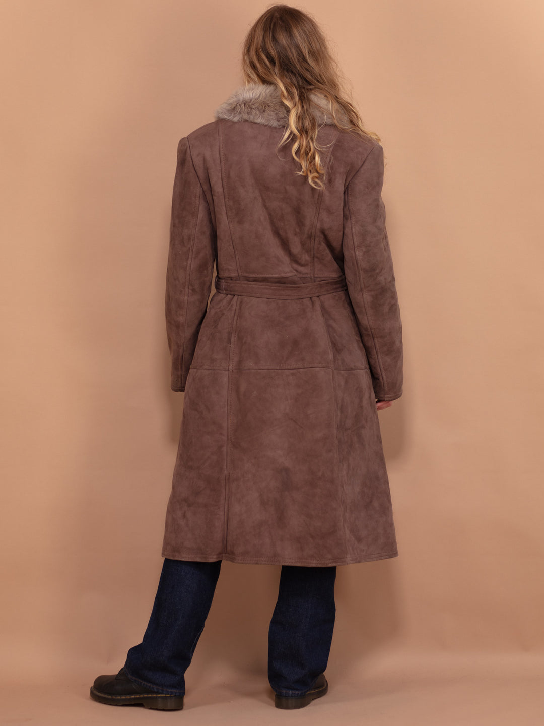 Penny Lane Sheepskin Coat 70s, Size L Large, Shearling Suede Coat, Boho Style Sheepskin Overcoat, Vintage Outerwear, Sustainable Clothing