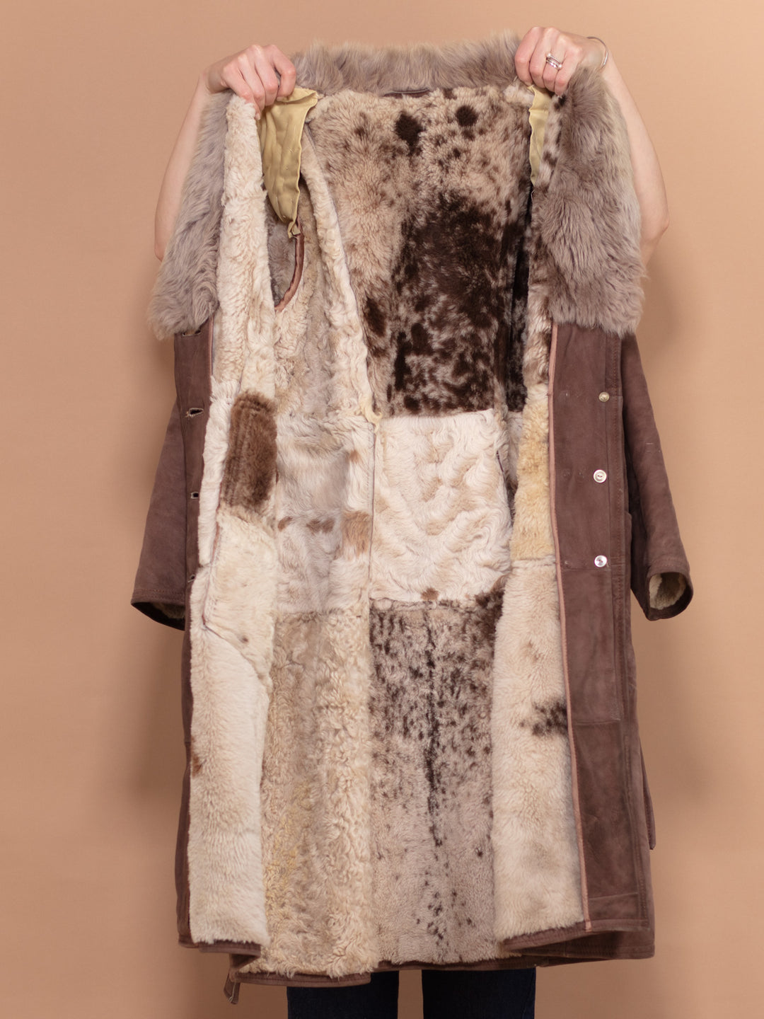 Penny Lane Sheepskin Coat 70s, Size L Large, Shearling Suede Coat, Boho Style Sheepskin Overcoat, Vintage Outerwear, Sustainable Clothing