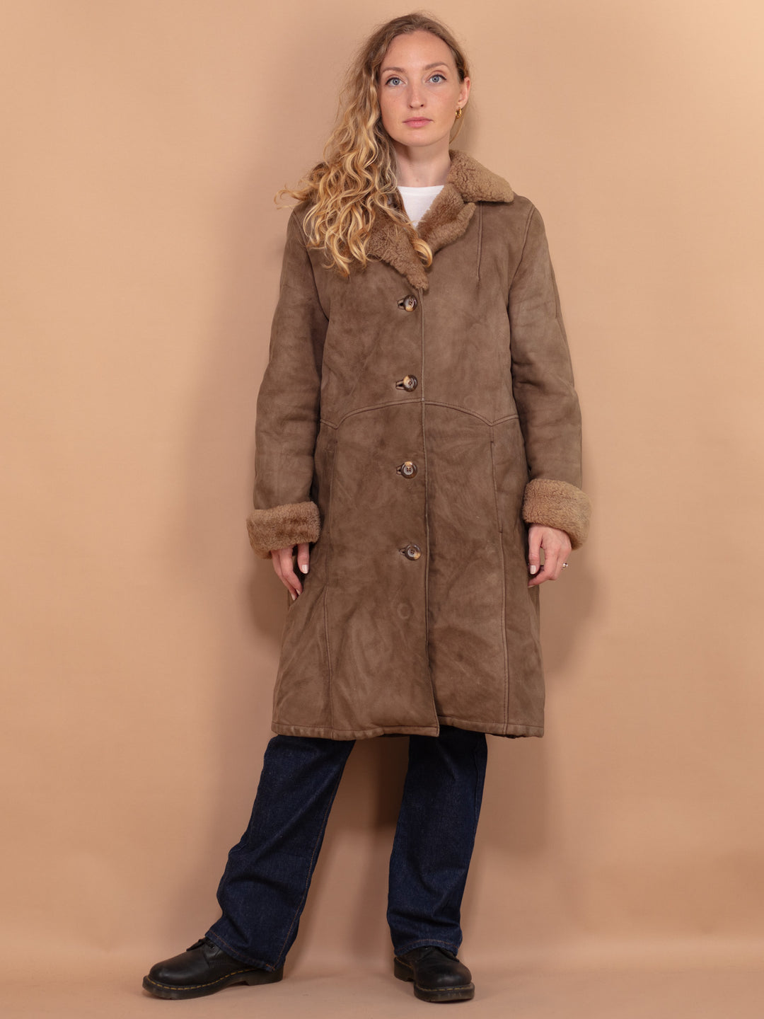 Shearling Suede Coat 70, Size Small, Vintage Suede Coat, Shearling Wool Coat, Afghan Sheepskin Coat, Wester Cowgirl Coat, Retro Outerwear