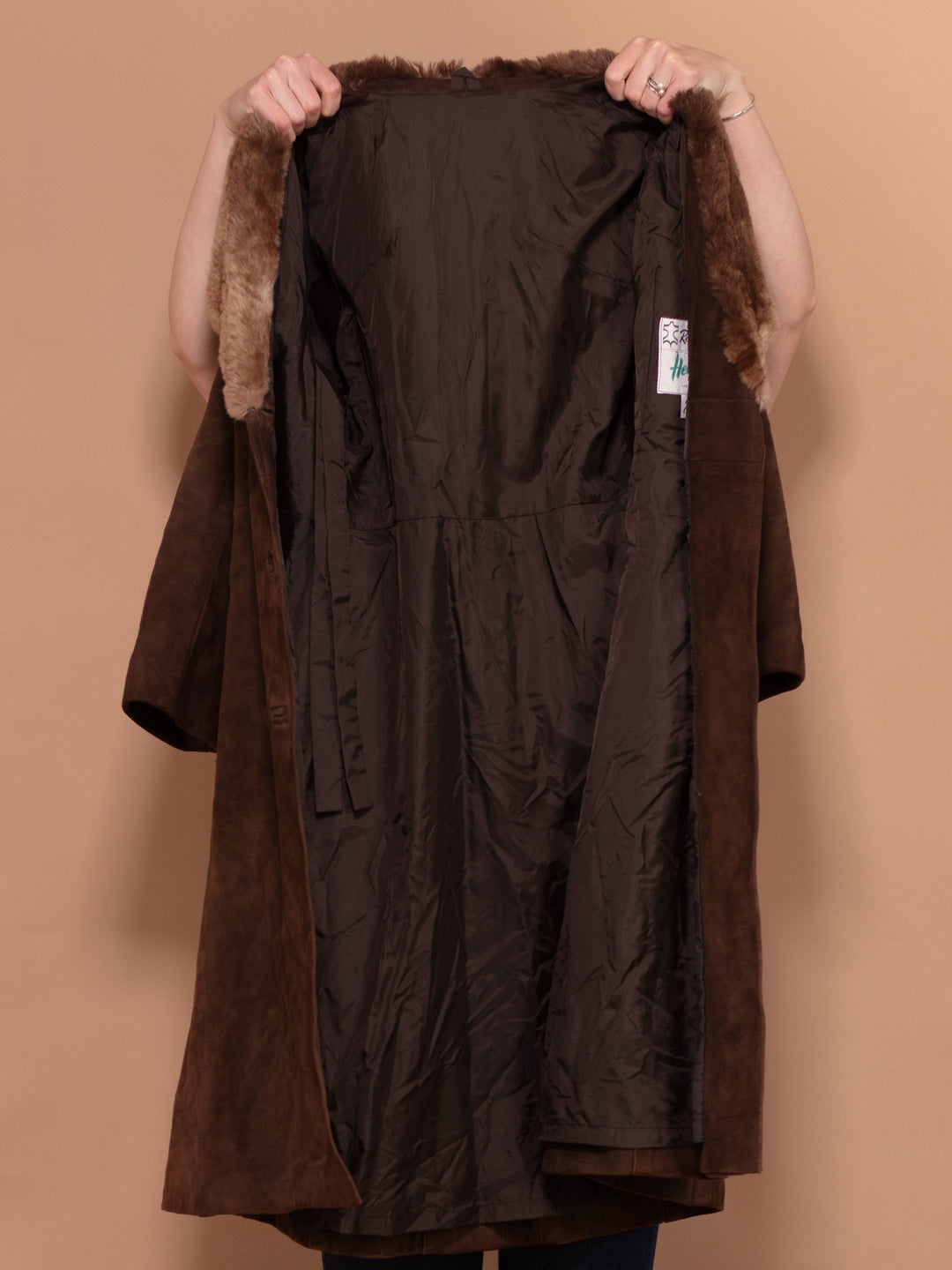 Vintage 70's Women Suede Shearling Coat in Brown