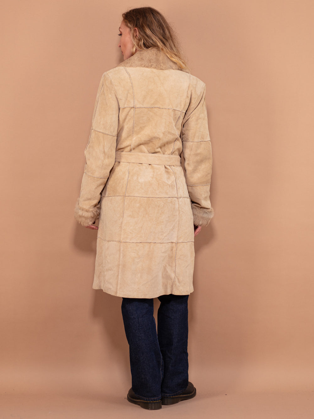 Vintage 00's Women Fur Collar Suede Coat in Beige - NorthernGrip