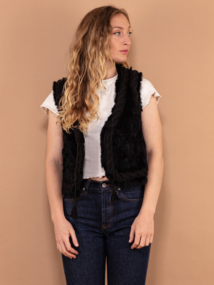 Vintage 00's Women Fur Vest in Black - NorthernGrip