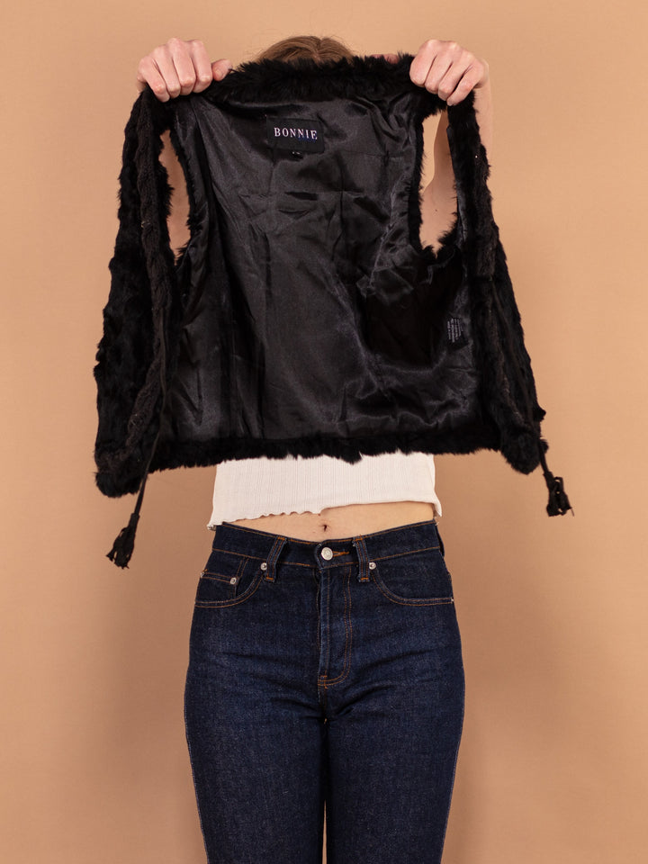 Vintage 00's Women Fur Vest in Black - NorthernGrip
