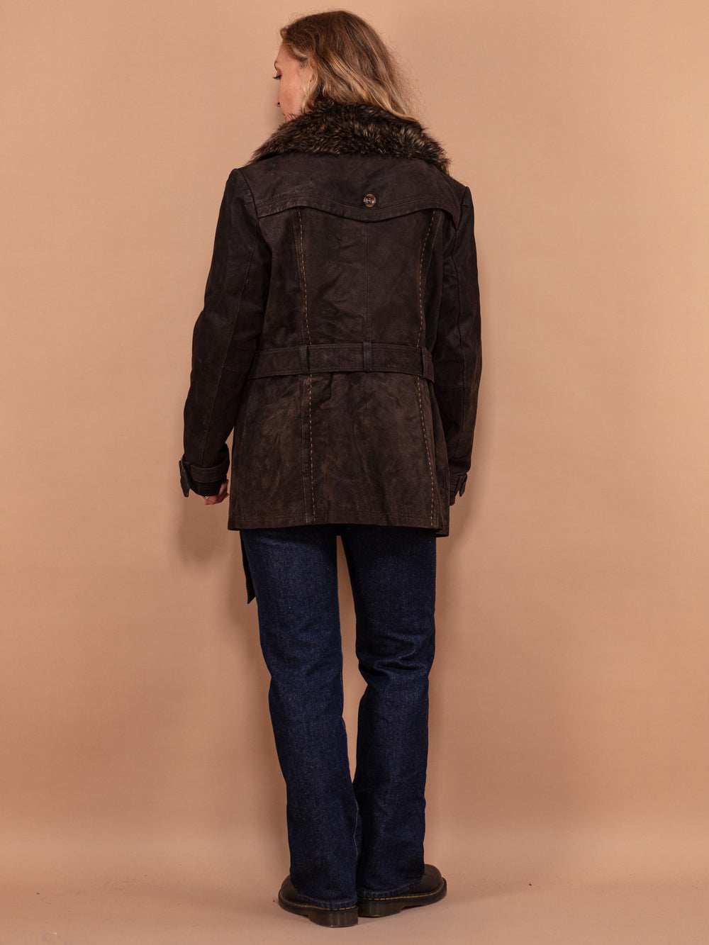 Vintage 00's Women Short Suede Coat in Brown - NorthernGrip