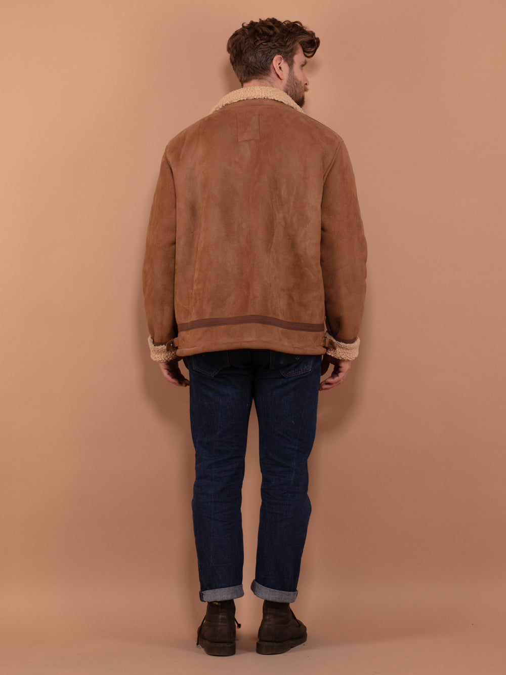 Vintage 00's Men B-3 Style Faux Sheepskin Jacket in Brown - NorthernGrip
