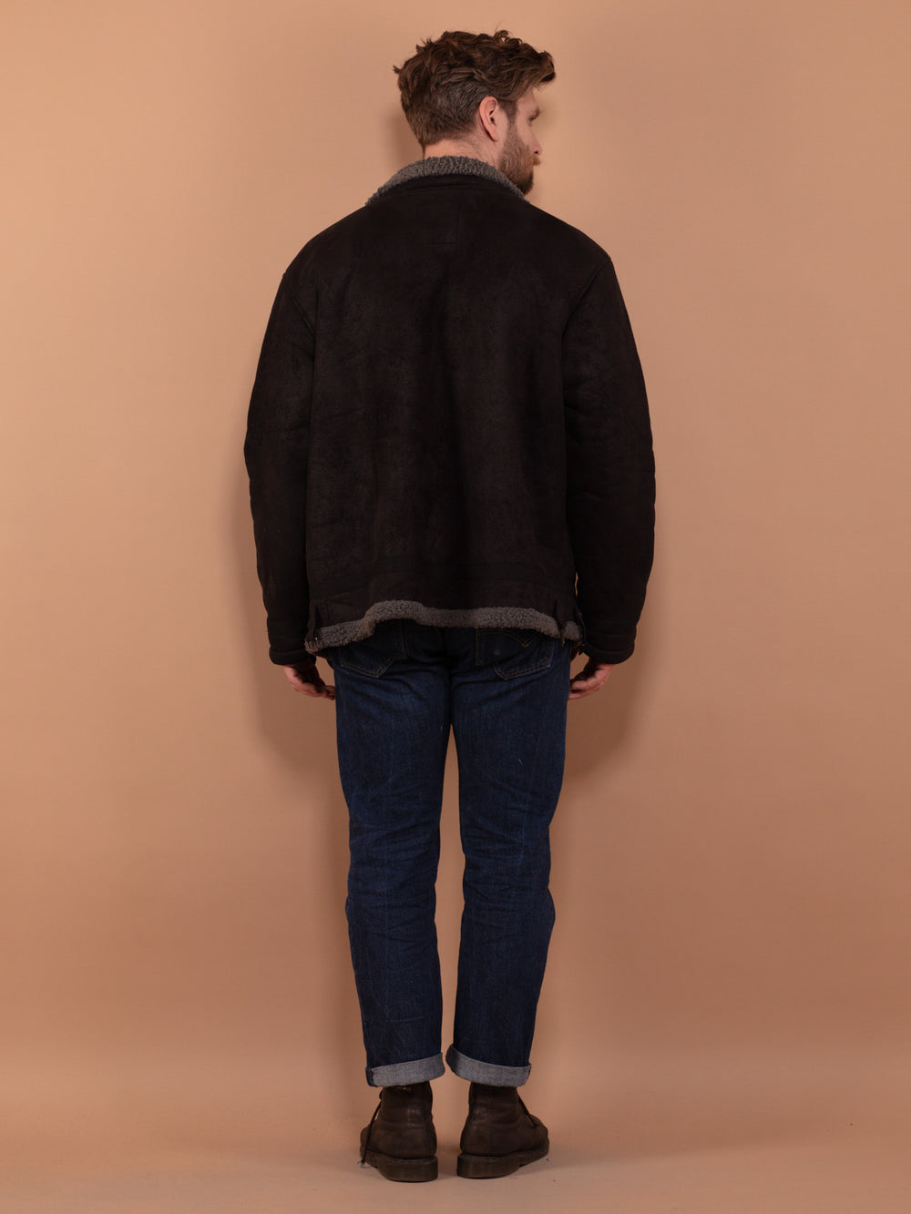 Vintage 00's Men Faux Sheepskin Jacket in Black - NorthernGrip