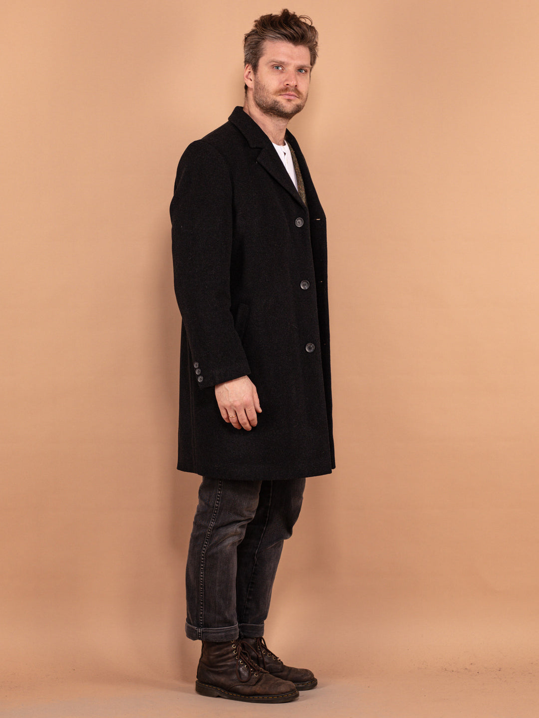 Classic Wool Blend Coat 00's, Size M Medium, Vintage Wool Outerwear, Mens Minimalist Elegant Coat, Dark Gray Office Coat, Menswear