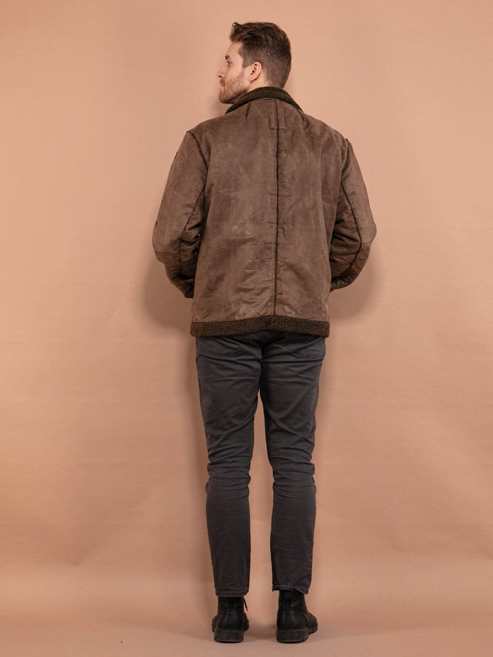 Vintage 00's Men Faux Sheepskin Jacket in Brown - NorthernGrip