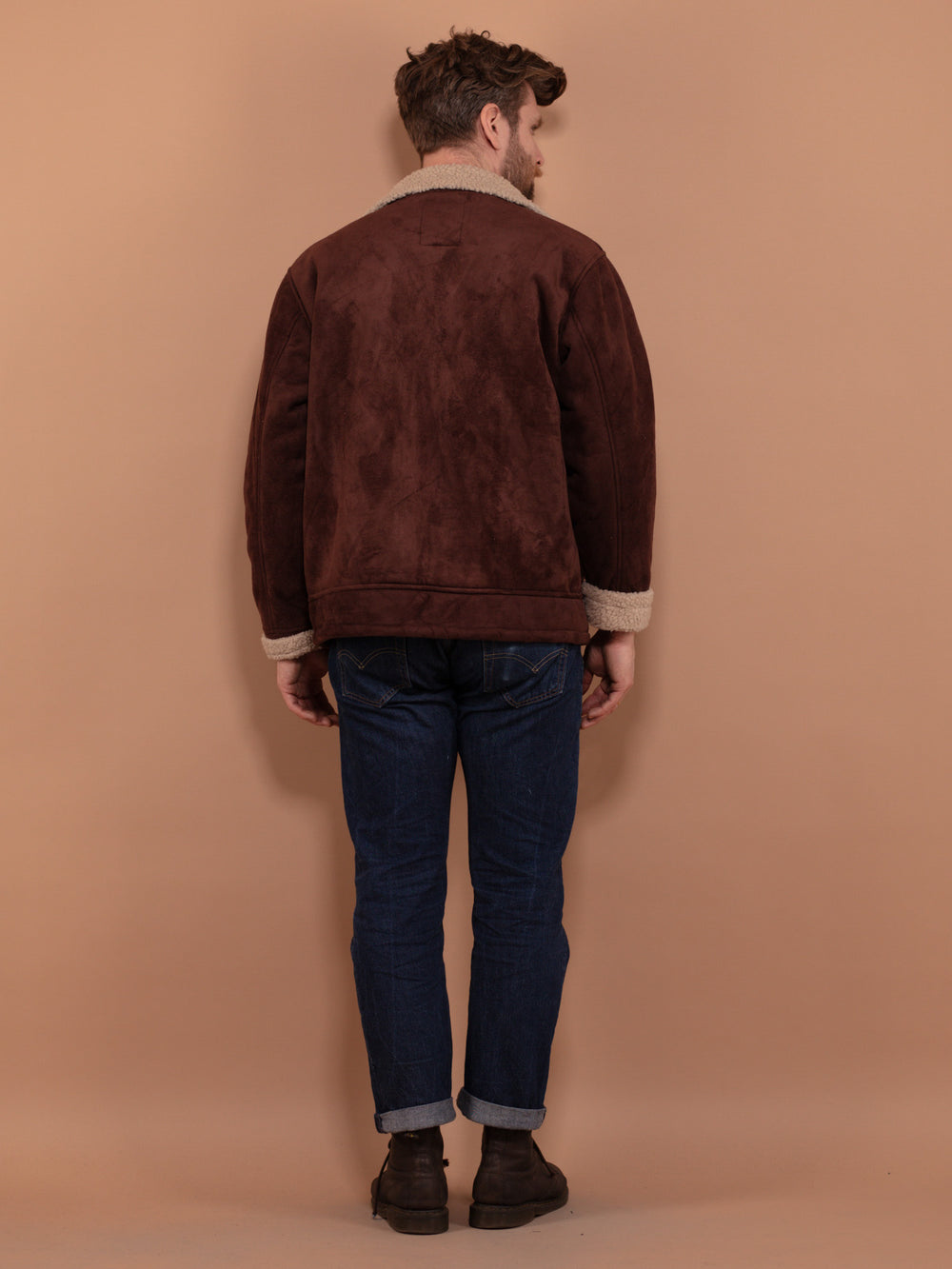 Vintage 00's Men Sherpa Bomber Jacket in Brown - NorthernGrip