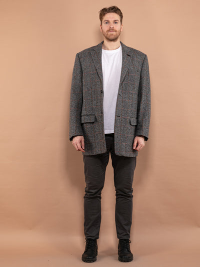 Men Harris Tweed Jacket 00's, Size XL, Y2K Classic Style Wool Blazer, Gray Tweed Blazer, Outerwear, Sport Coat, Retro Urban Fashion