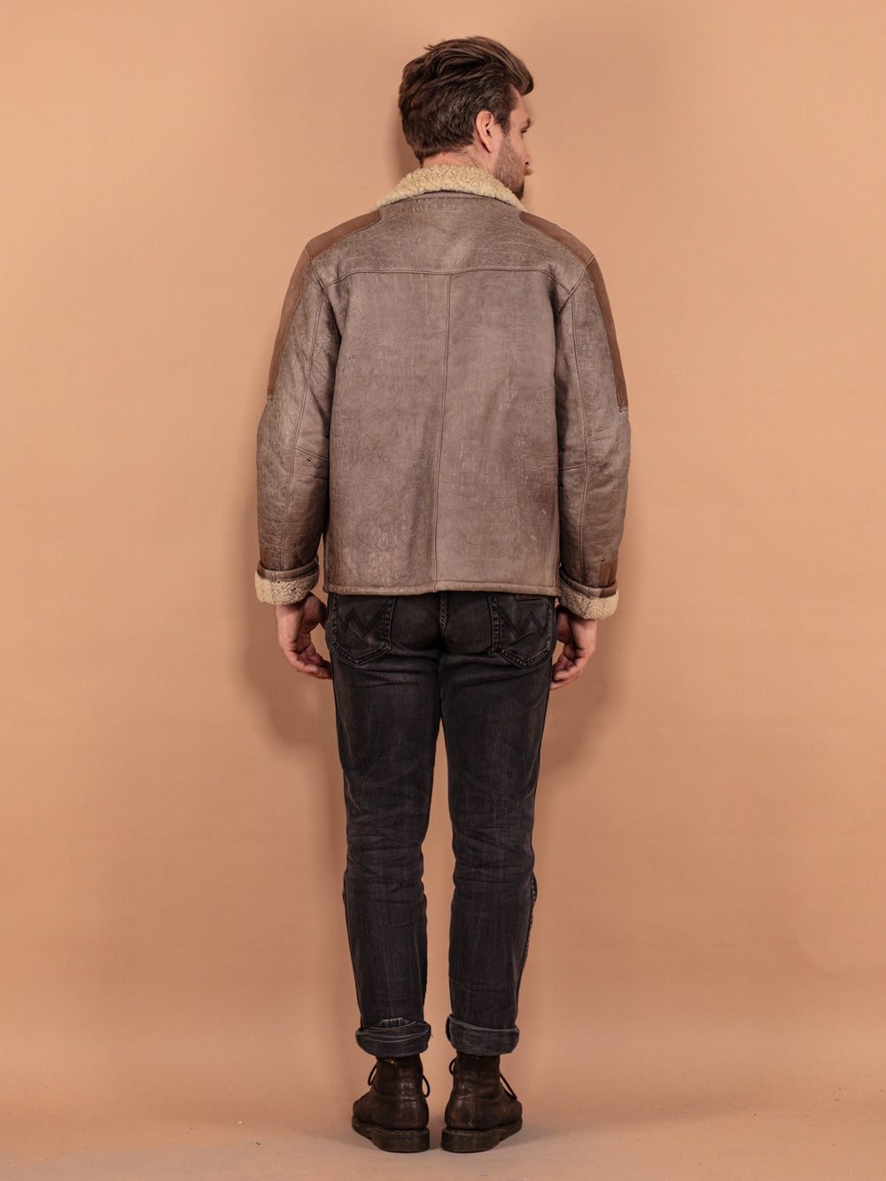 Vintage 00's Men Lagerfeld Sheepskin Bomber Jacket in Brown - NorthernGrip
