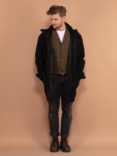 Men Wool Blend Duffle Coat 00's, Size XL, Dark Gray Men Autumn Winter Coat, Classic Duffel Coat, Minimalist Preppy Outerwear, Hooded Coat