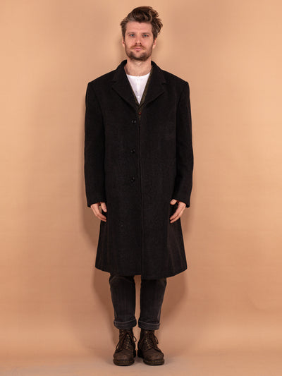 Wool and Cashmere Coat 00's, Size XL, Men Y2K Minimalist Overcoat, Dark Gray Wool Blend Coat, Classic Style Elegant Outerwear, Menswear